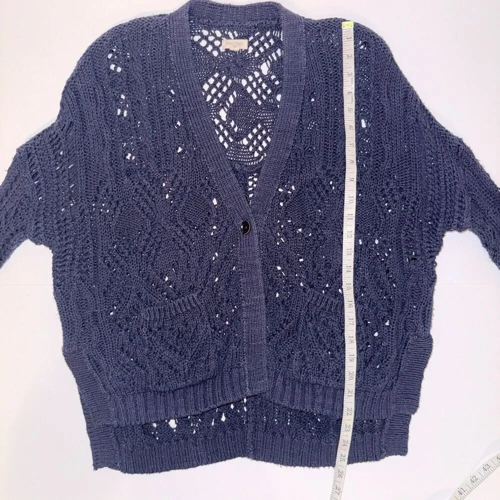 Anthropologie Pilcro Open Stitch Cardigan Knit Sweater Button Front Navy Blue XS - Picture 10 of 14
